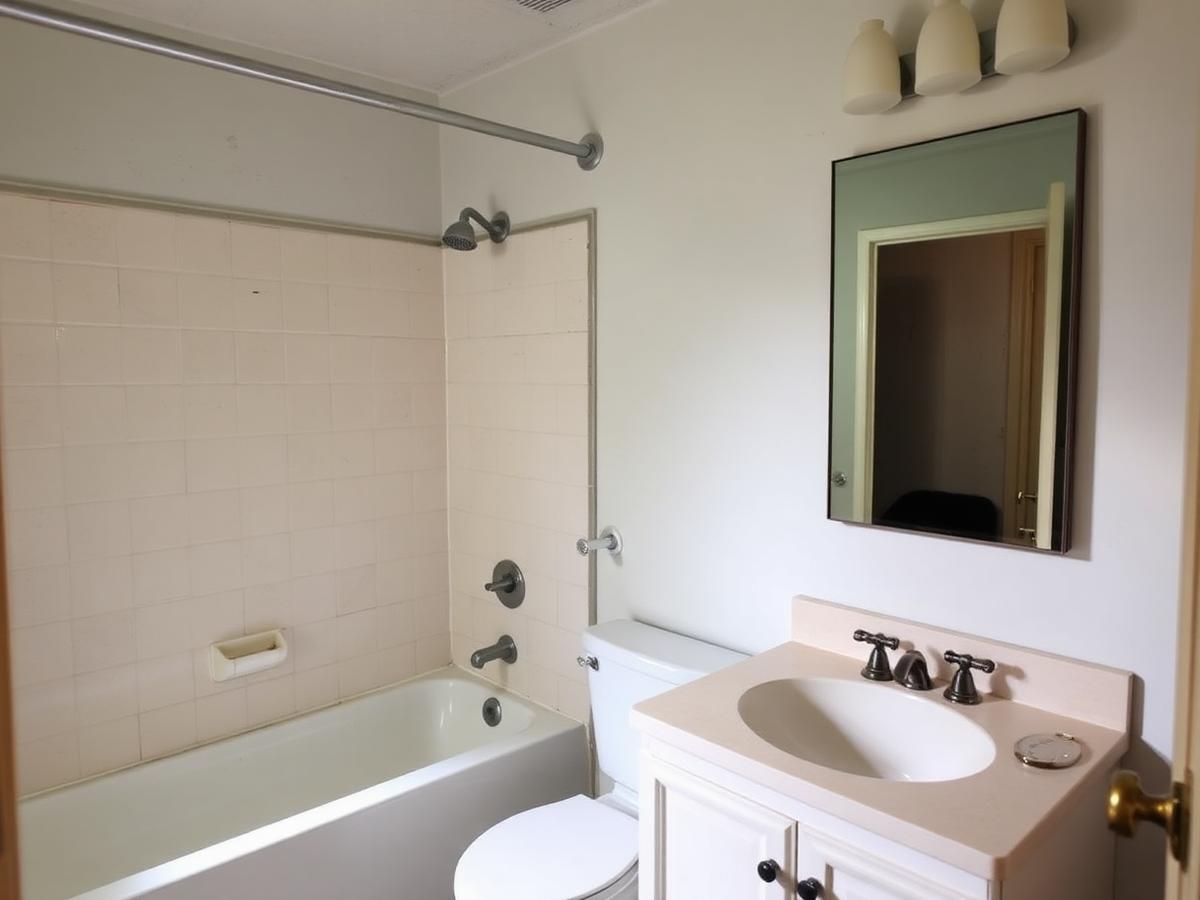 Placeholder before photo of a dated bathroom