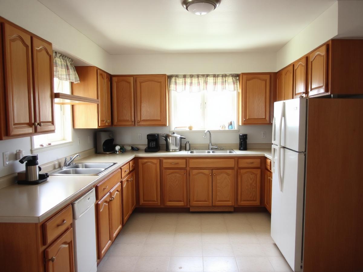 Placeholder before photo of a dated kitchen