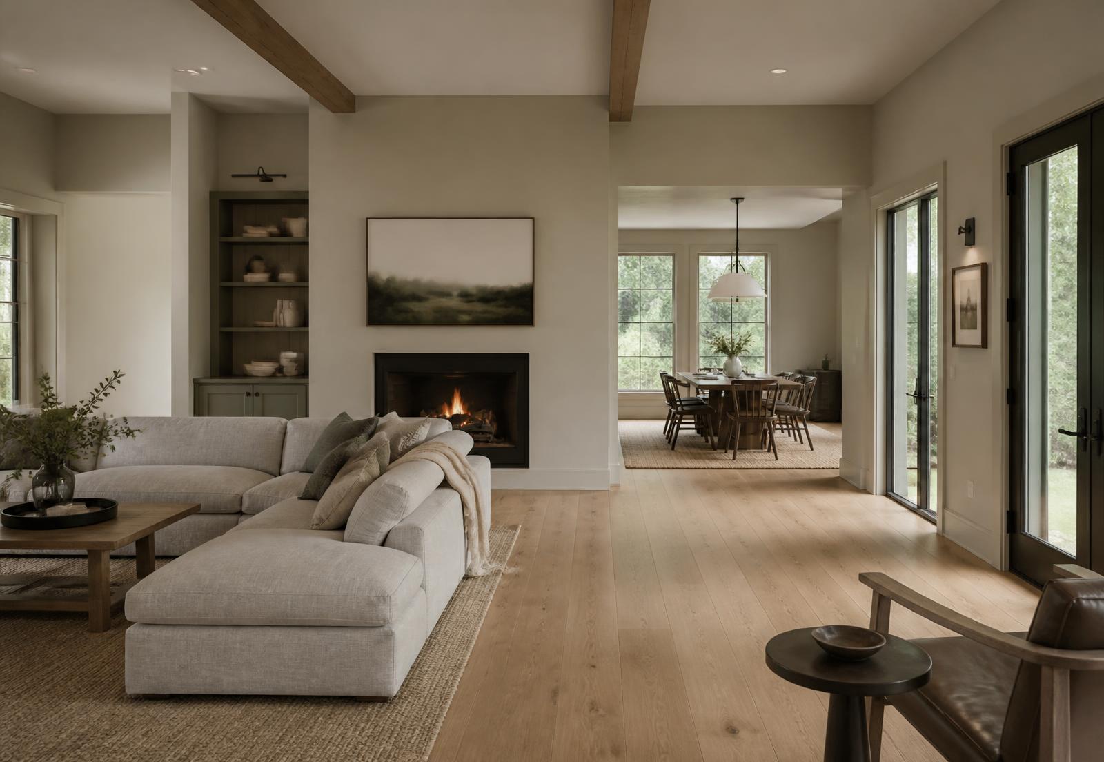 Open-concept remodeled living and dining space